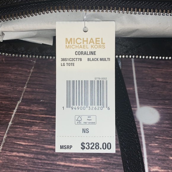 MICHAEL KORS CAROLINE BLACK WHITE SIGNATURE TOTE - Picture 3 of 8